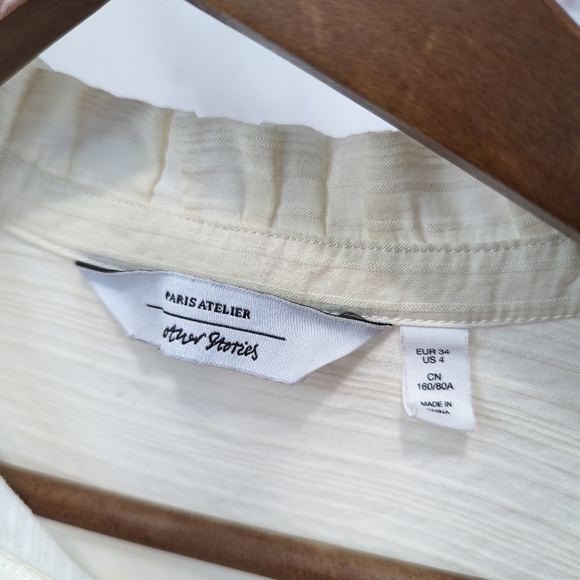 & Other Stories Peasant Top Size 4 Small White Button Popover Blouse 3/4 Sleeve - Picture 3 of 14